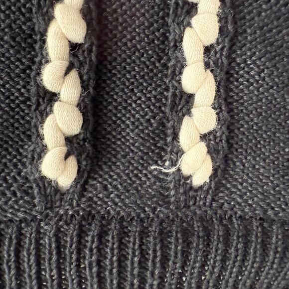 Jason Wu Two Tone Linen Cotton Woven Stripe Navy Cream Pullover Sweater M - Picture 7 of 12